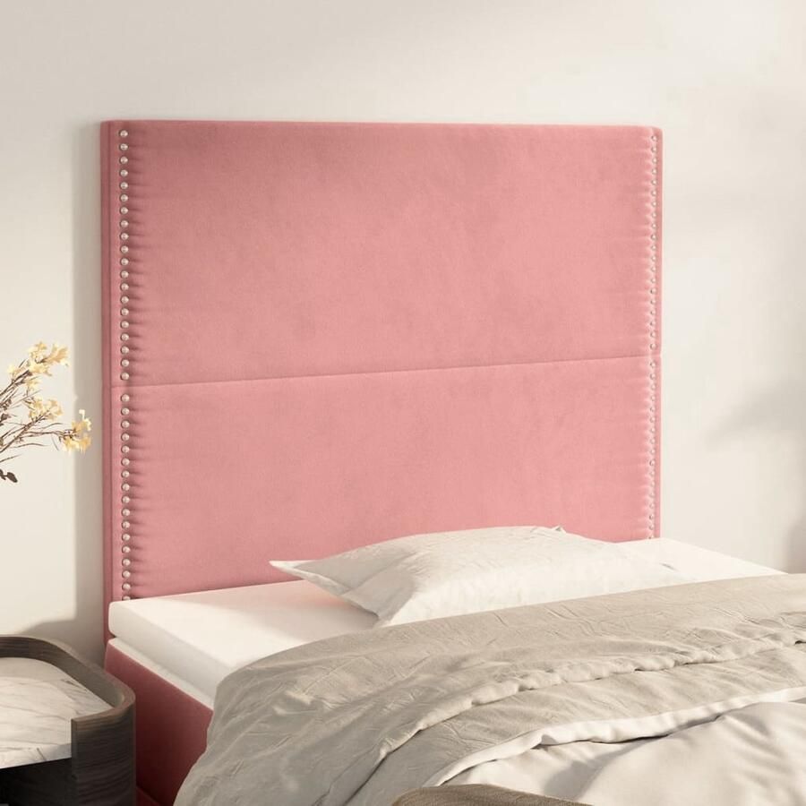 The Living Store Hoofdborden 2 st 100x5x78 88 cm fluweel roze Hoofd Bord Beddecoratie Hoofdkussen Velvet Roze
