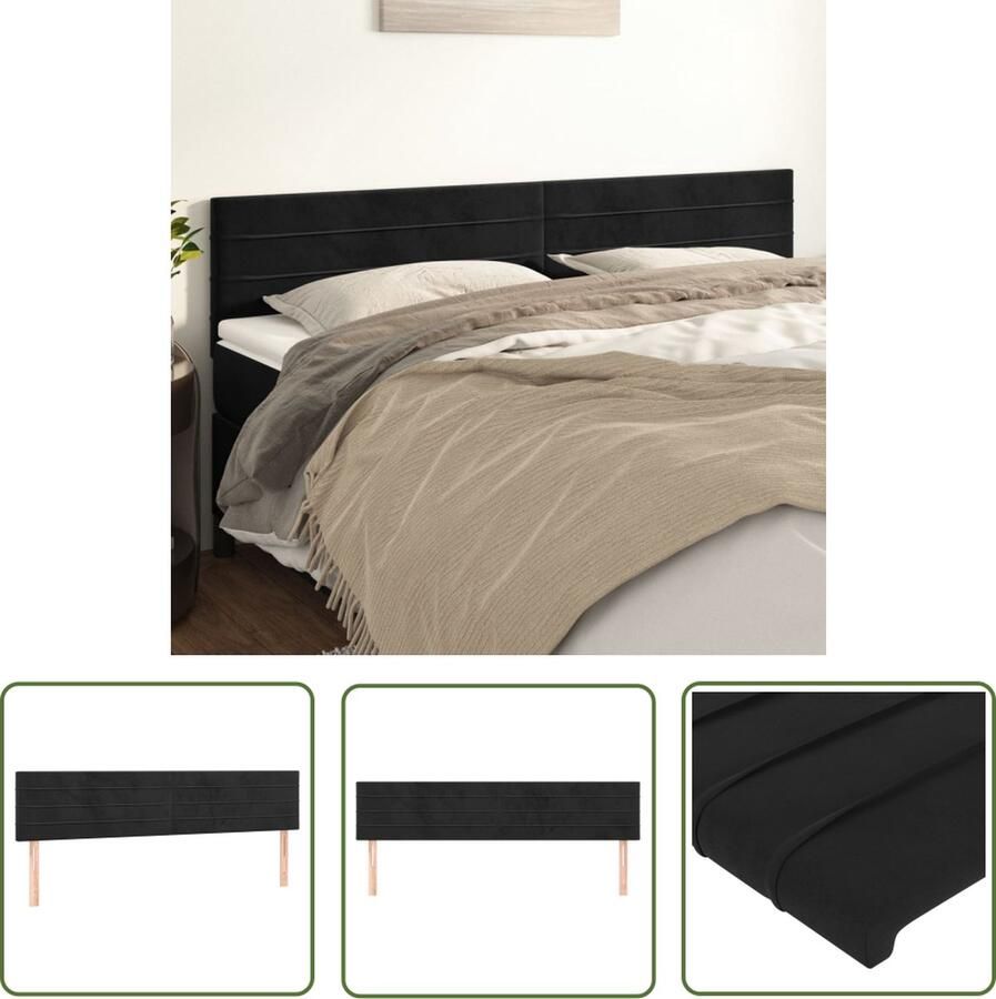 The Living Store Hoofdbord 200 x 5 x 78 88 cm Zacht fluweel zwart Hoofd Bord Beddecoratie Hoofdkussen Velvet Zwarte Kamer