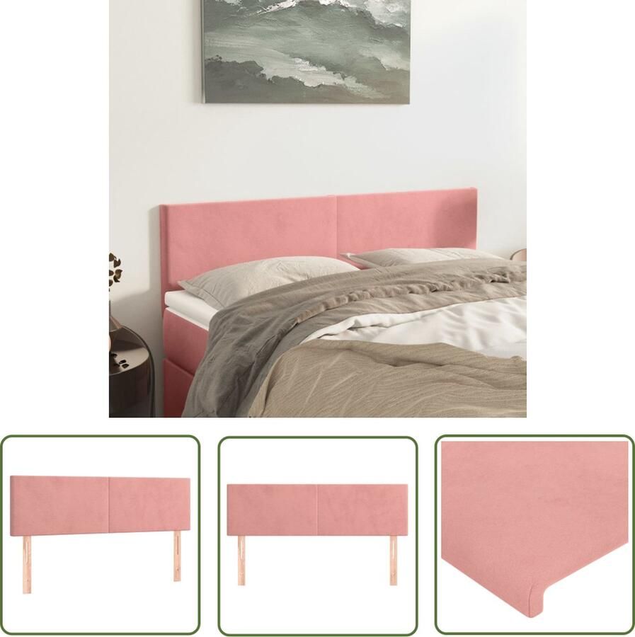 The Living Store Hoofdborden 2 st 72x5x78 88 cm fluweel roze Hoofd Bord Beddecoratie Hoofdeinde Velvet Roze