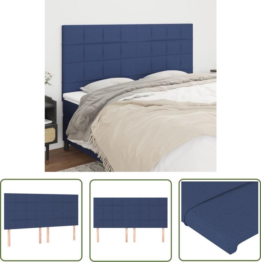 The Living Store Hoofdborden Luxe klassiek design Verstelbare hoogte Blauw 200 x 5 x 118 128 cm Set van 4 Hoofd Bord Beddecoratie Hoofdkussen Luxe Bed Stoffen Hoofdbord