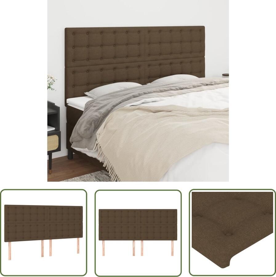 The Living Store Hoofdborden 4 st 100x5x78 88 cm stof donkerbruin Hoofd Bord Beddecoratie Hoofdkussen Slaapcomfort Bedroom Decor