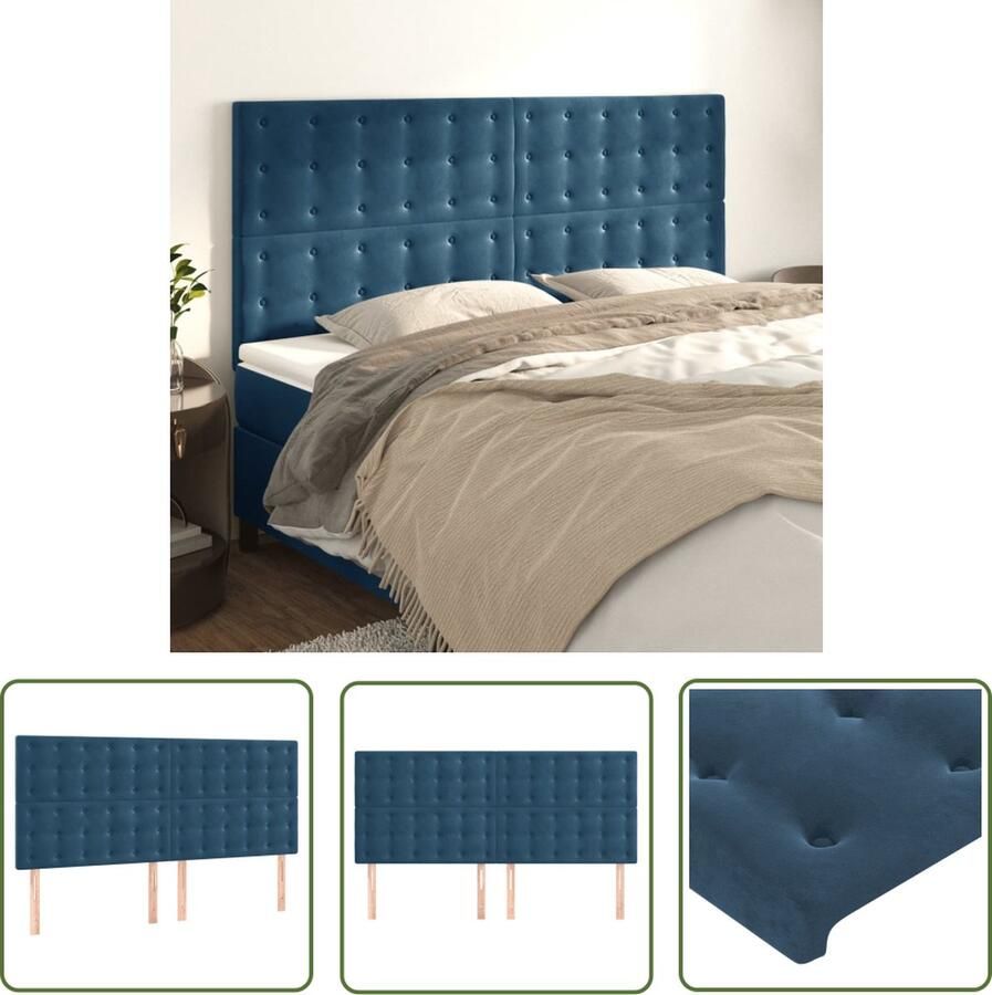 The Living Store Hoofdbord Donkerblauw Fluweel Verstelbare Hoogte Stevige Poten Comfortabele Ondersteuning Hoofd Bord Beddecoratie Velvet Hoofdbord Blauw Hoofdbord Kopen