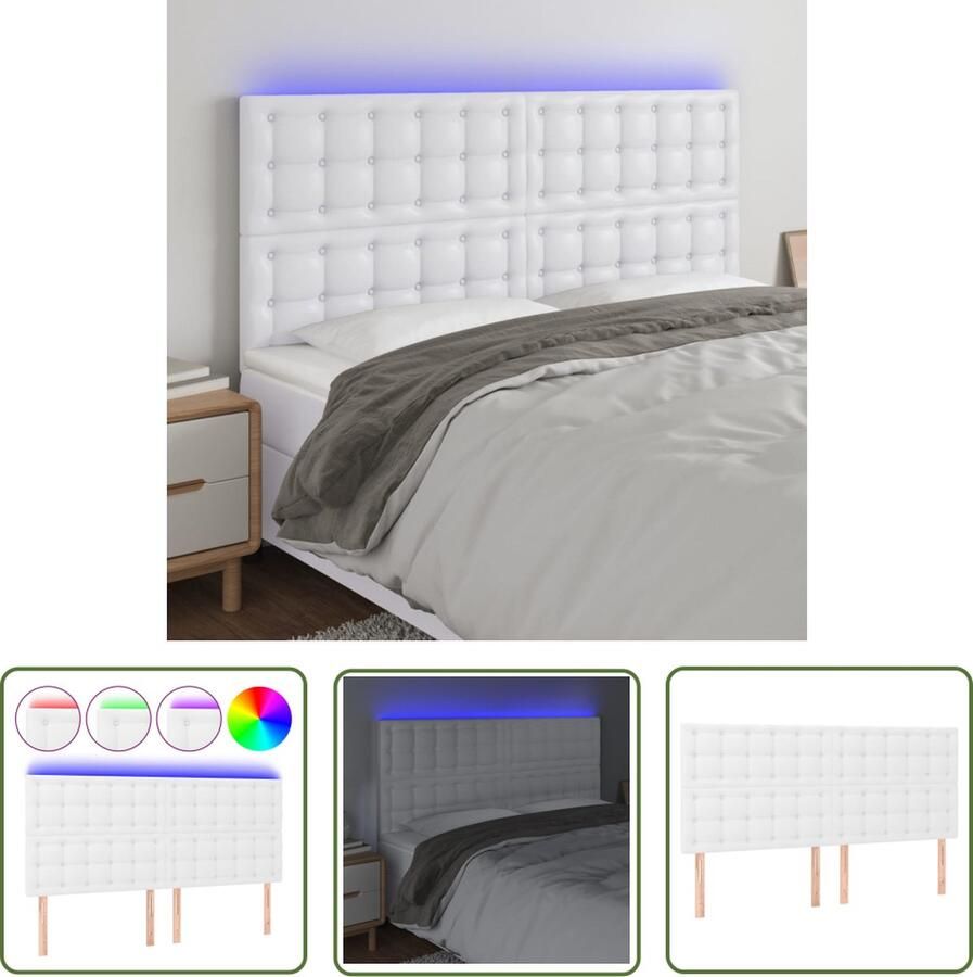 The Living Store Hoofdeind LED Bedverlichting 200 x 5 x 118 128 cm Duurzaam kunstleer Hoofd Bord Led Beddecoratie Hoofdbord Wit Hoofdbord Kunstleer Verlichte Hoofdborden