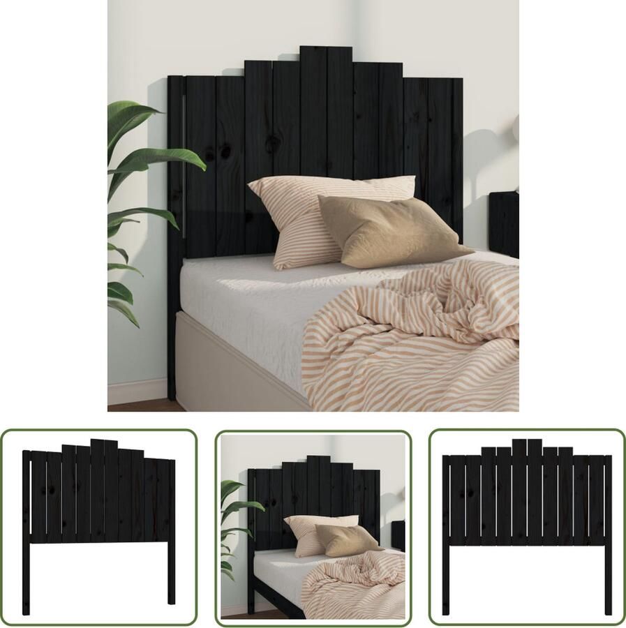 The Living Store Hoofdbord 106x4x110 cm massief grenenhout zwart Hoofdboard Beddecoratie Houten Hoofdeinde Hoofsteun Slaapkamer Decoratie