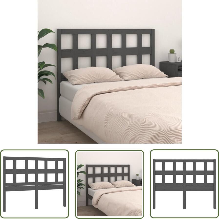 The Living Store Houten Hoofdeinde Grijs 205.5 x 4 x 100 cm Massief Grenenhout Hoofdboard Beddecoratie Houten Hoofdbord Grieze Hoofdbord Massief Hout