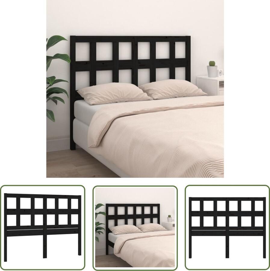 The Living Store Hoofdbord 205 5x4x100 cm massief grenenhout zwart Hoofdboard Beddecoratie Grenenhout Meubilair Zwarte Hoofdborden Rustieke Woondecoratie