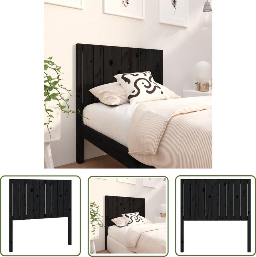 The Living Store Houten Hoofdeinde Massief Grenenhout 95.5 x 4 x 100 cm Zwart Hoofdboard Beddecoratie Houten Hoofdbord Zwart Grenenhout