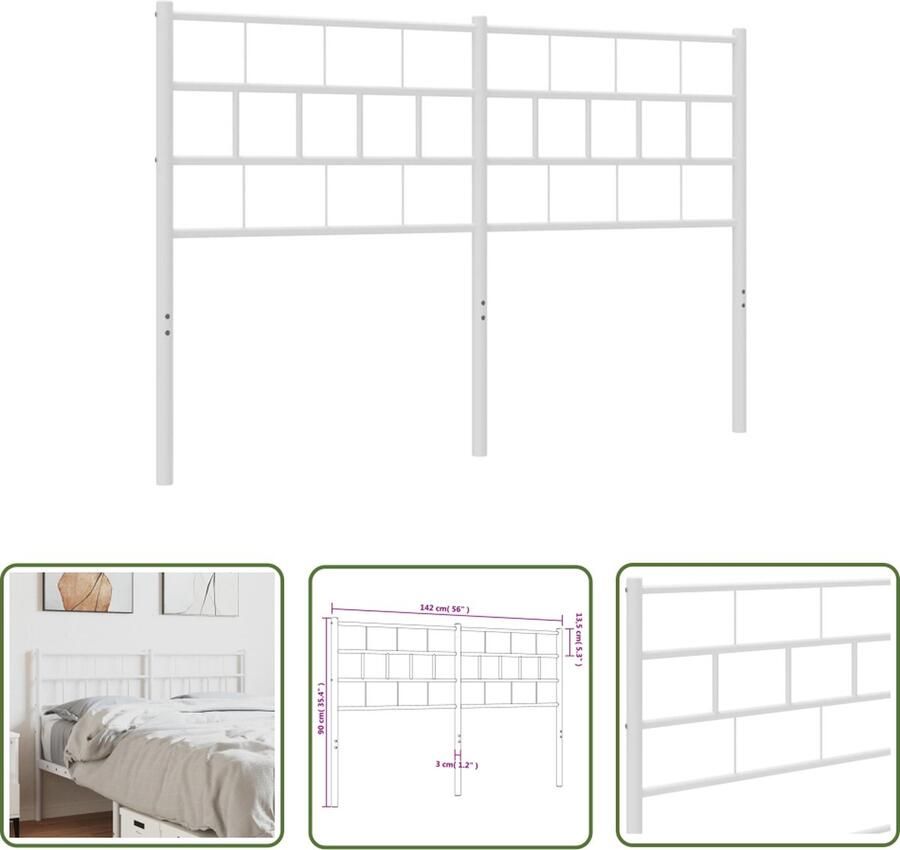 The Living Store Hoofdbord Classic Wit 142 x 3 x 90 cm Staal Hoofdbord Beddecoratie Hoofdbekleding Staal Hoofdbord Wit Hoofdbord - Foto 2