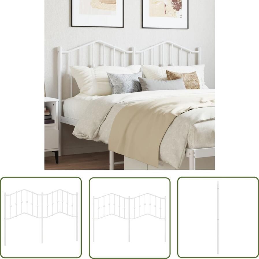 The Living Store Hoofdbord Klassiek design Staal 156 x 4 x 98 cm Wit Hoofdbord Beddecoratie Hoofdbekleding Slaapkamerstijl Modern Hoofdbord - Foto 2