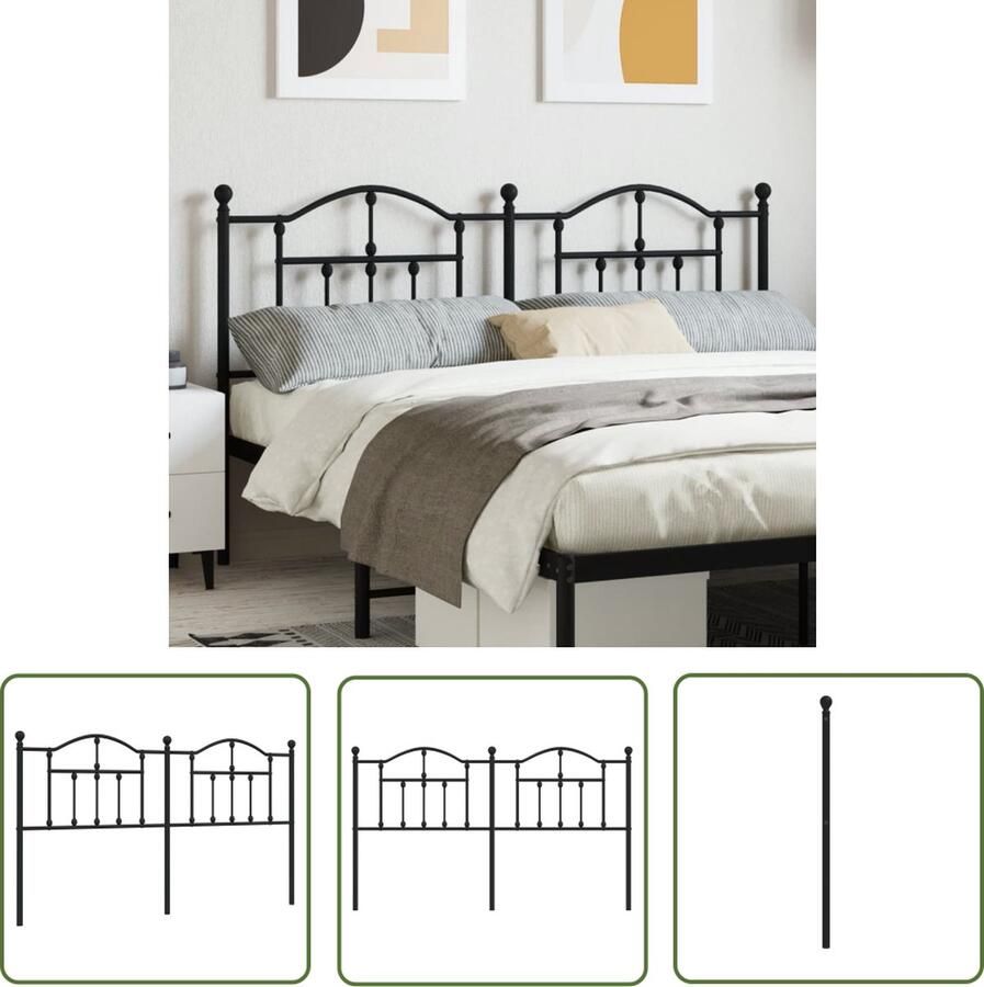The Living Store Hoofdbord Metalen constructie Stevige poten Comfortabele ondersteuning Zwart 187 x 3 x 97 cm Hoofdbord Beddecoratie Hoofdboard Metalen Hoofdbord Zwart Hoofdbord - Foto 2