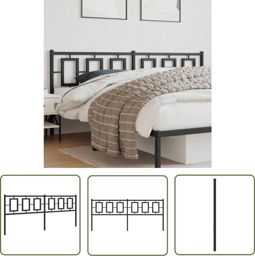 The Living Store Staal Hoofdbord 198 x 3 x 91 cm Robuuste metalen constructie Hoofdbord Beddecoratie Hoofdbekleding Metalen Hoofdbord Zwarte Hoofdbord