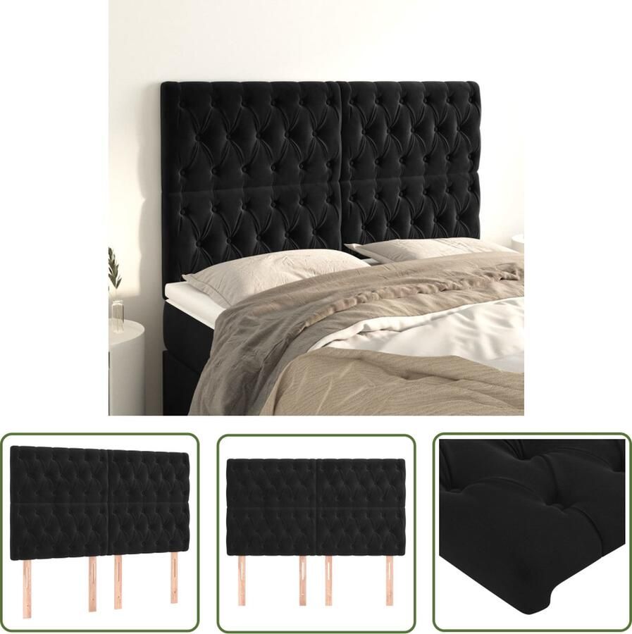 The Living Store Hoofdbord s Bedhoofd 144x7x118 128 Zacht fluweel Stevige poten Verstelbare hoogte Zwart Hoofdbord Beddecoratie Velvet Zwart Luxe