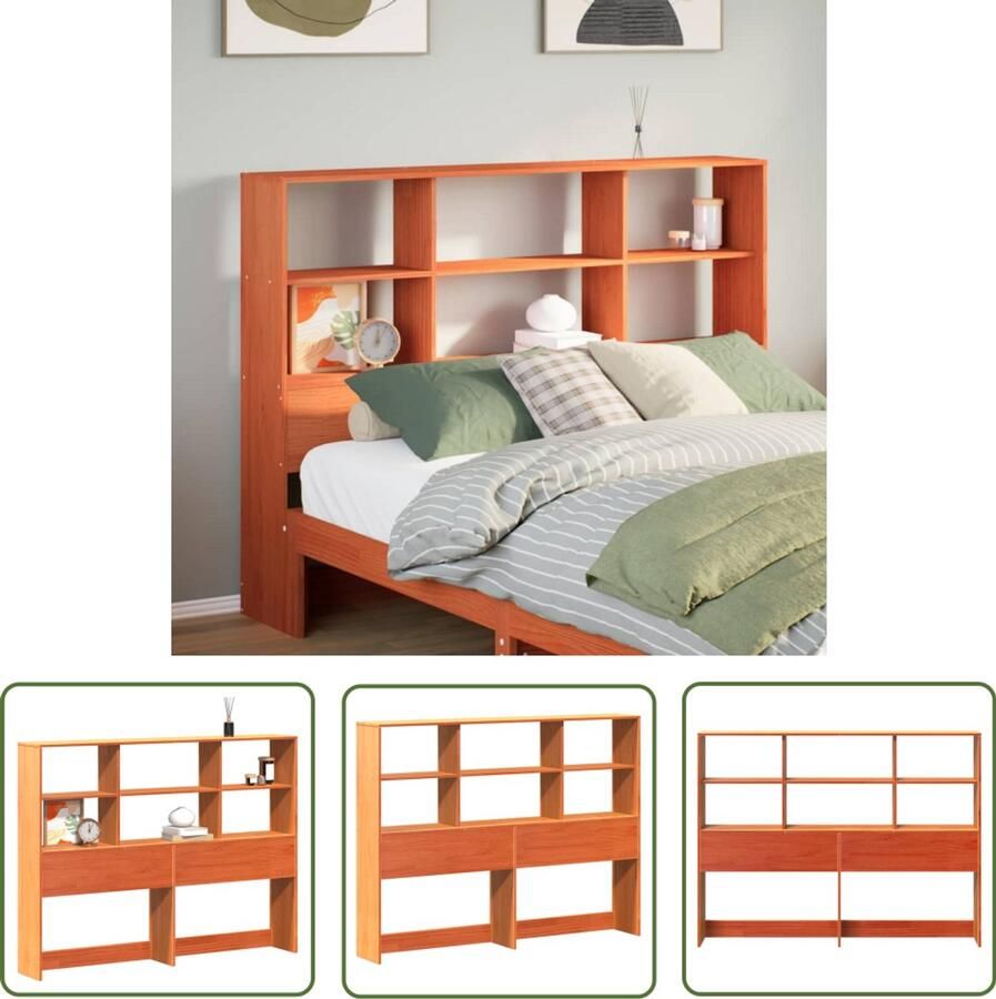 The Living Store Hoofdbord met opbergruimte 120 cm massief grenenhout wasbruin Hoofdbord Beddecoratie Houten Hoofdbord Opberghoofd Bord Slaapkamer Meubilair