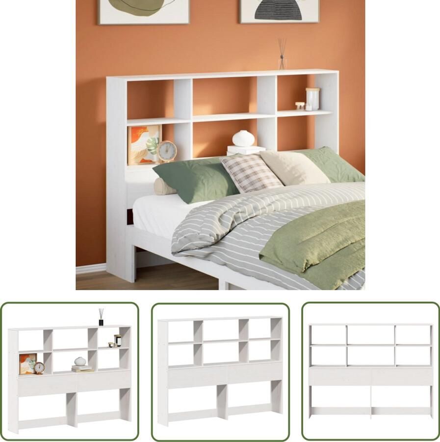 VidaXL Beddecoratie Hoofdbord met opbergruimte 140 cm massief grenenhout wit Opbergruimte Massief Hout Grenenhout