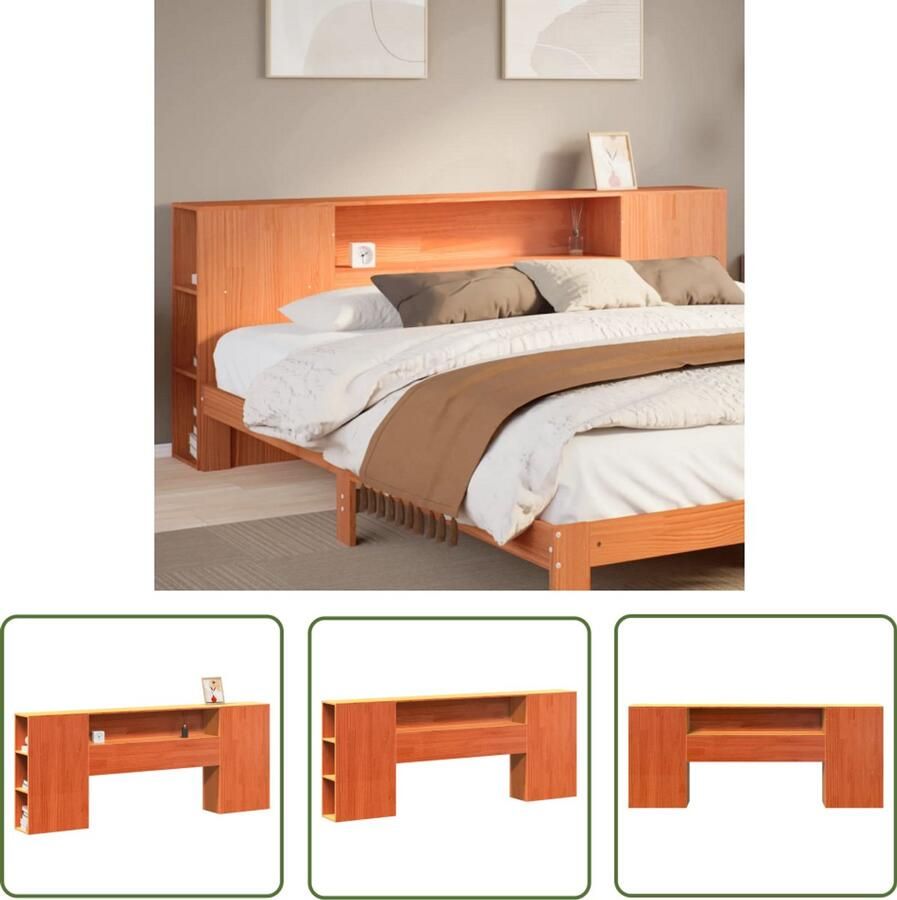 The Living Store Hoofdbord met opbergruimte 180 cm massief grenenhout wasbruin Hoofdbord Beddecoratie Houten Hoofdbord Opberghoofd Bord Slaapkamer Meubels