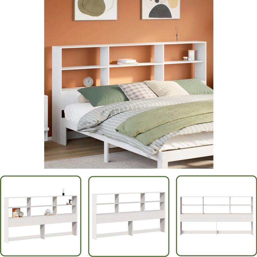 The Living Store Hoofdbord met opbergruimte 180 cm massief grenenhout wit Hoofdbord Beddecoratie Houten Hoofdbord Opberghoofd Bord Slaapkamervloer