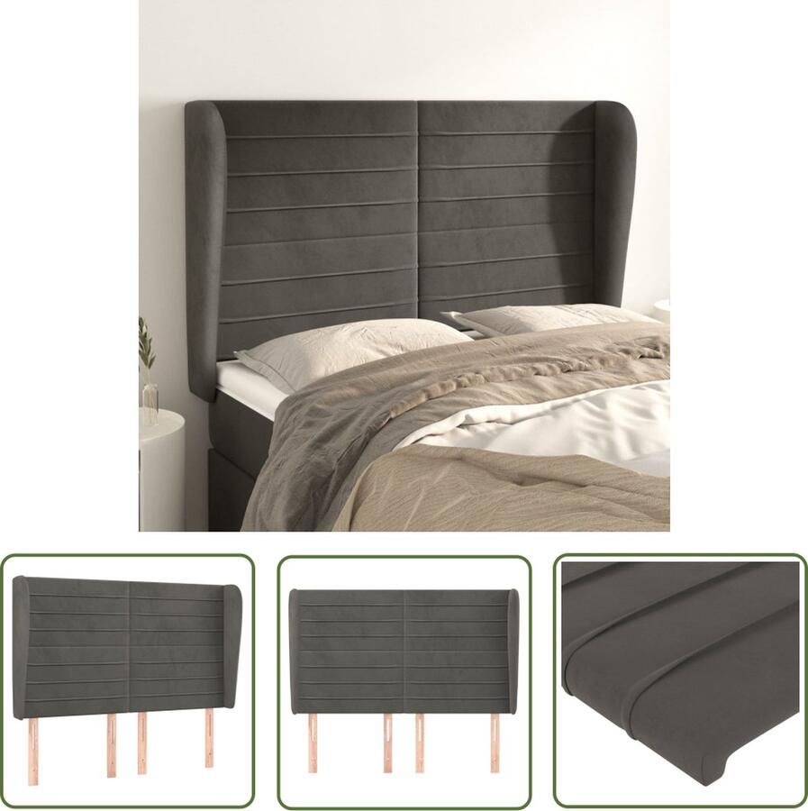 The Living Store Hoofdbord met randen 147x23x118 128 cm fluweel donkergrijs Hoofdbord Beddecoratie Velvet Hoofdbord Grijs Hoofdbord Stoffen Hoofdbord