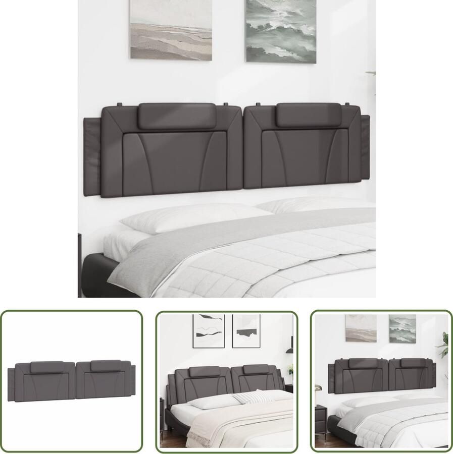 The Living Store Hoofdbordkussen 200 cm kunstleer grijs Hoofdkussen Beddecoratie Kunstleder Hoofdsupport Comfortabel Hoofdbord