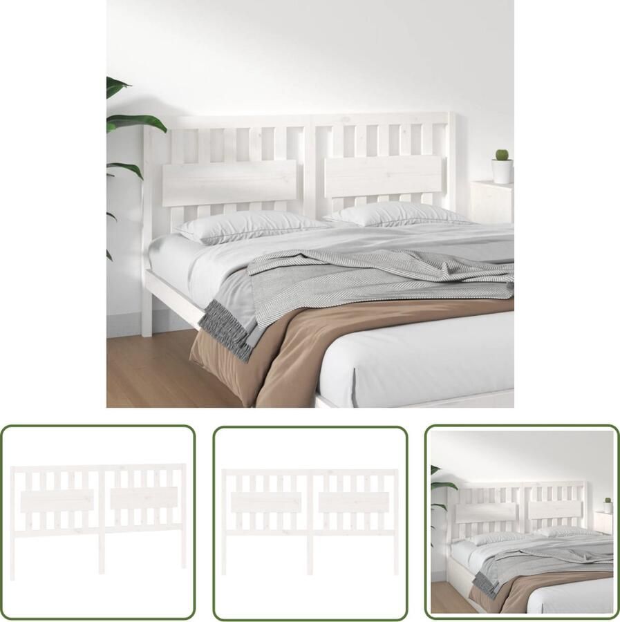 The Living Store Hoofdbord 155 5x4x100 cm massief grenenhout wit Houten Hoofdeinde Beddecoratie Hoofdboard Slaapkamer Decoratie Rustic Style