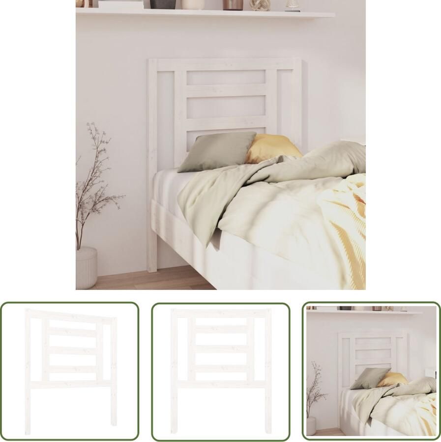 The Living Store Hoofdbord 81x4x100 cm massief grenenhout wit Houten Hoofdeinde Beddecoratie Hoofdboard Wit Hoofdeinde Grenenhout