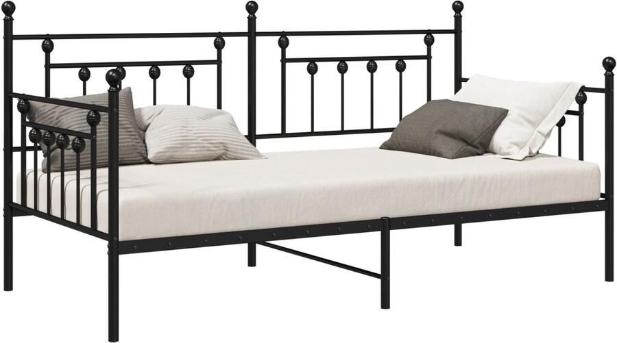 VidaXL Bedframe voor een daybed met hoofdeinde Zwart 90 x 200 cm Staal - Foto 2