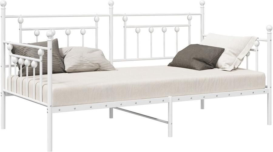 VidaXL Bedframe voor een daybed met hoofdeinde Wit 100 x 190 cm Staal - Foto 2