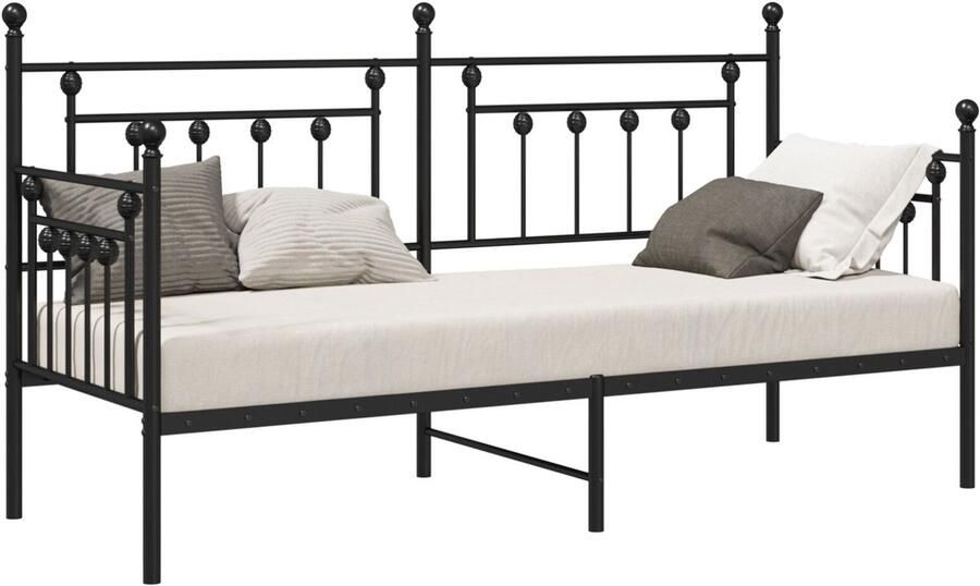 VidaXL Bedframe voor een daybed met hoofdeinde Zwart 75 x 190 cm Staal - Foto 2