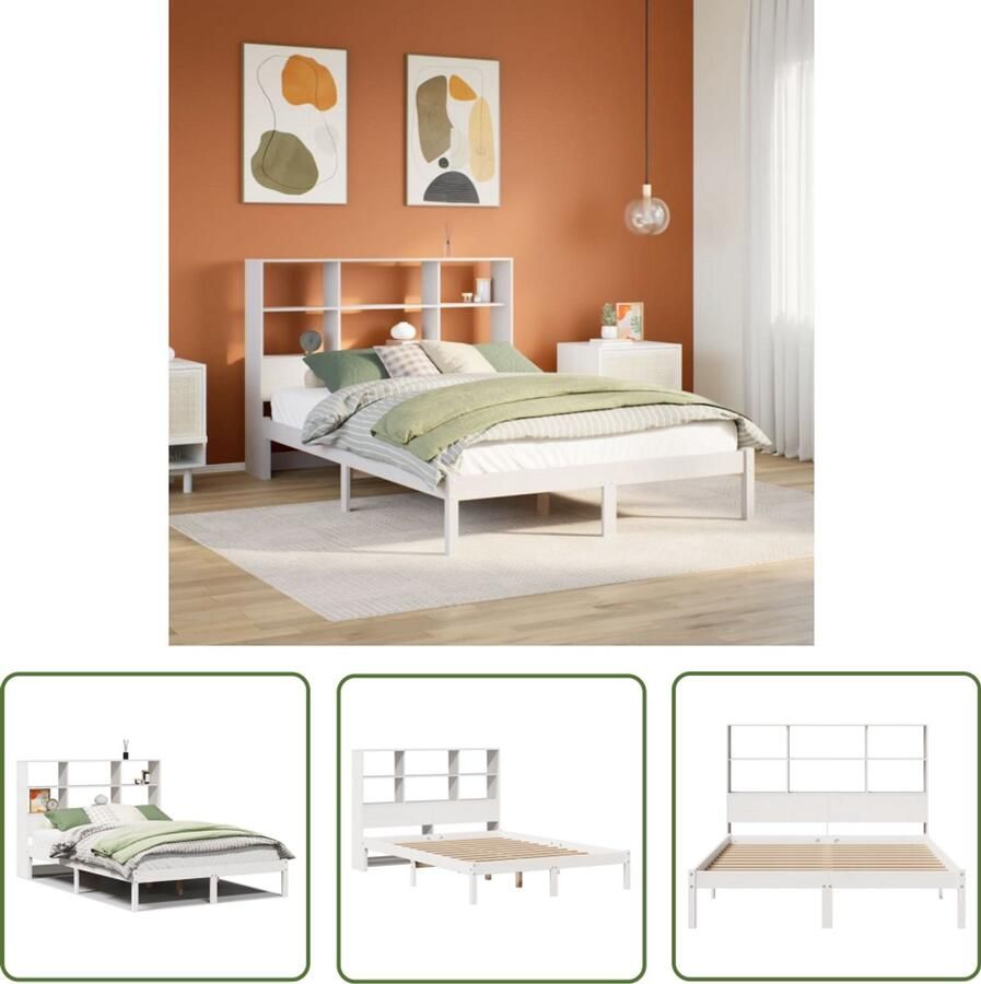 VidaXL Bedden Slaapkamers Bed met boekenkast zonder matras grenenhout wit 160x200 cm Boekenkasten Hout Grenen