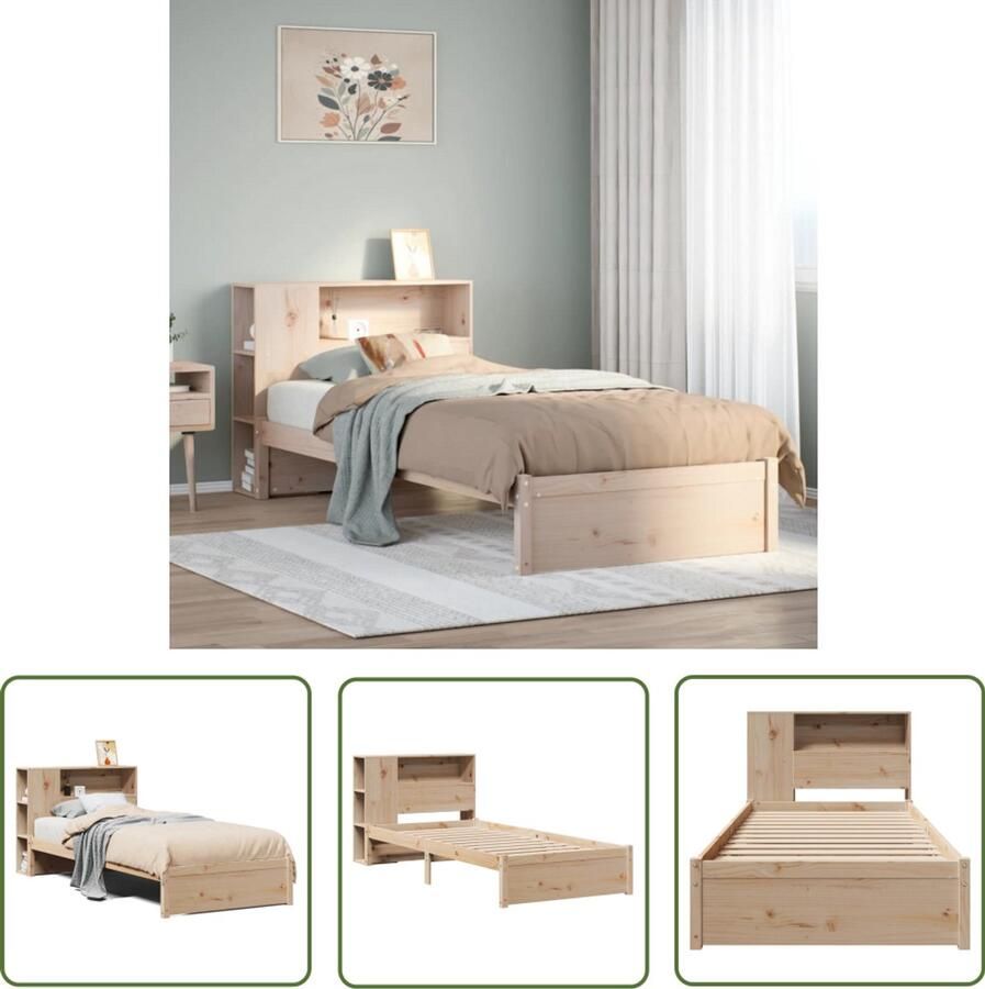 VidaXL Bedden Slaapkamers Bed met boekenkast zonder matras massief grenenhout 100x200 cm Houten Bedden Boekenkasten Massief Hout