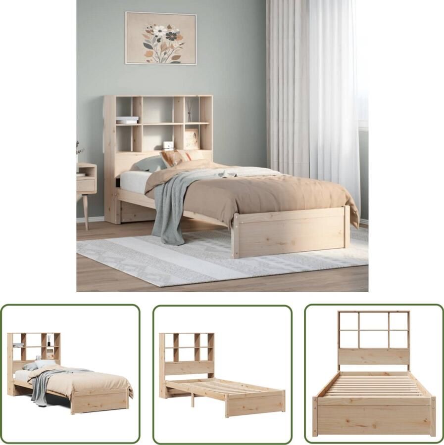 VidaXL Bedden Slaapkamers Bed met boekenkast zonder matras massief grenenhout 100x200 cm Houten Bed Boekenkastbed Tweepersoonsbed
