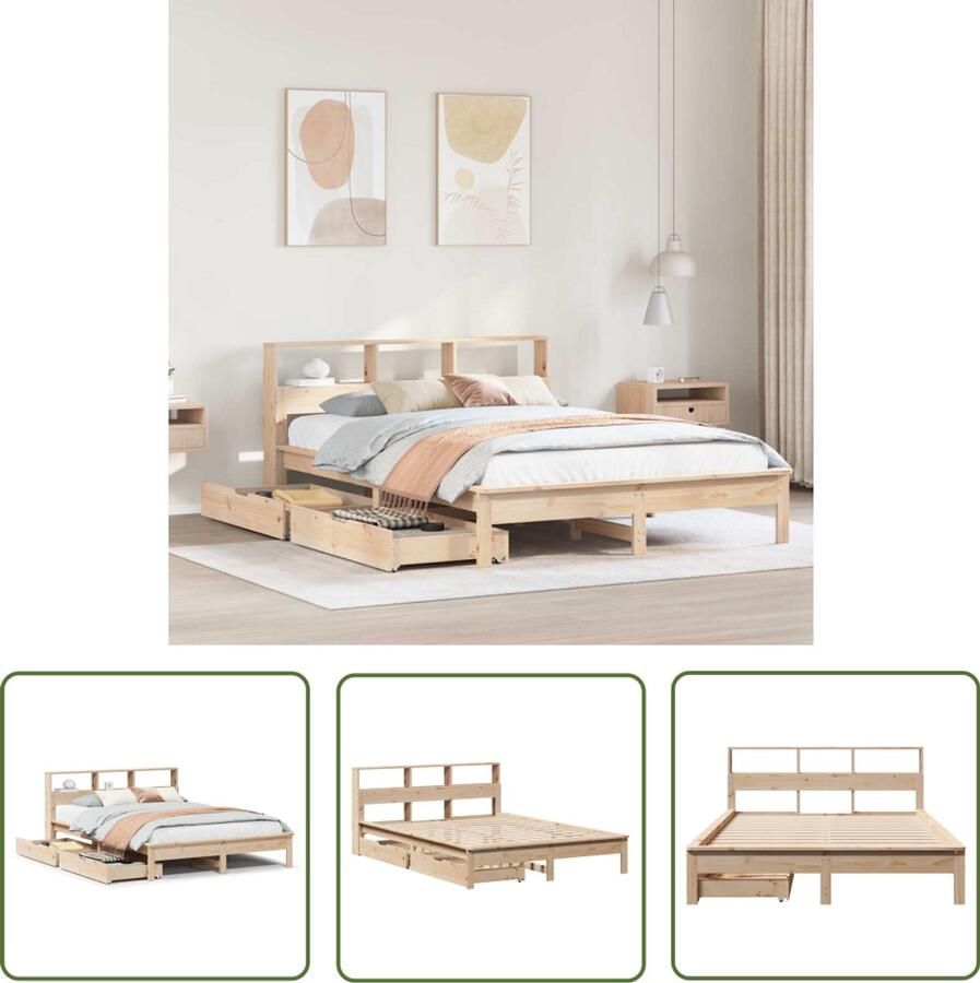 VidaXL Bedden Slaapkamers Bed met boekenkast zonder matras massief grenenhout 120x190 cm Houten Bed Boekenkast Bed Massief Grenenhout