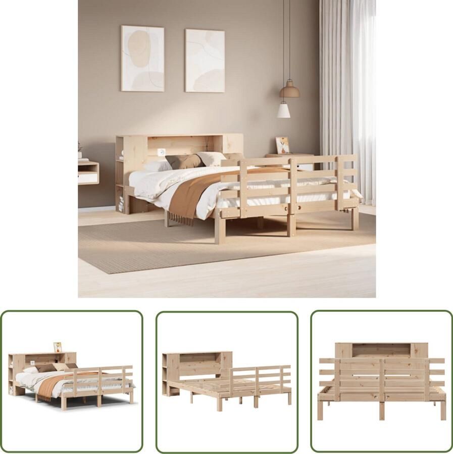 VidaXL Bedden Slaapkamers Bed met boekenkast zonder matras massief grenenhout 140x190 cm Houten Bed Boekenkastbed Massief Grenenhout