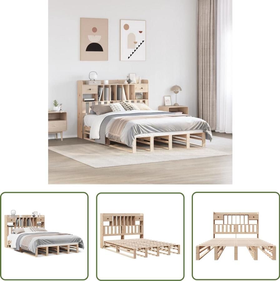 VidaXL Bedden Slaapkamers Bed met boekenkast zonder matras massief grenenhout 140x200 cm Houten Bedden Boekenkasten Tweepersoonsbed