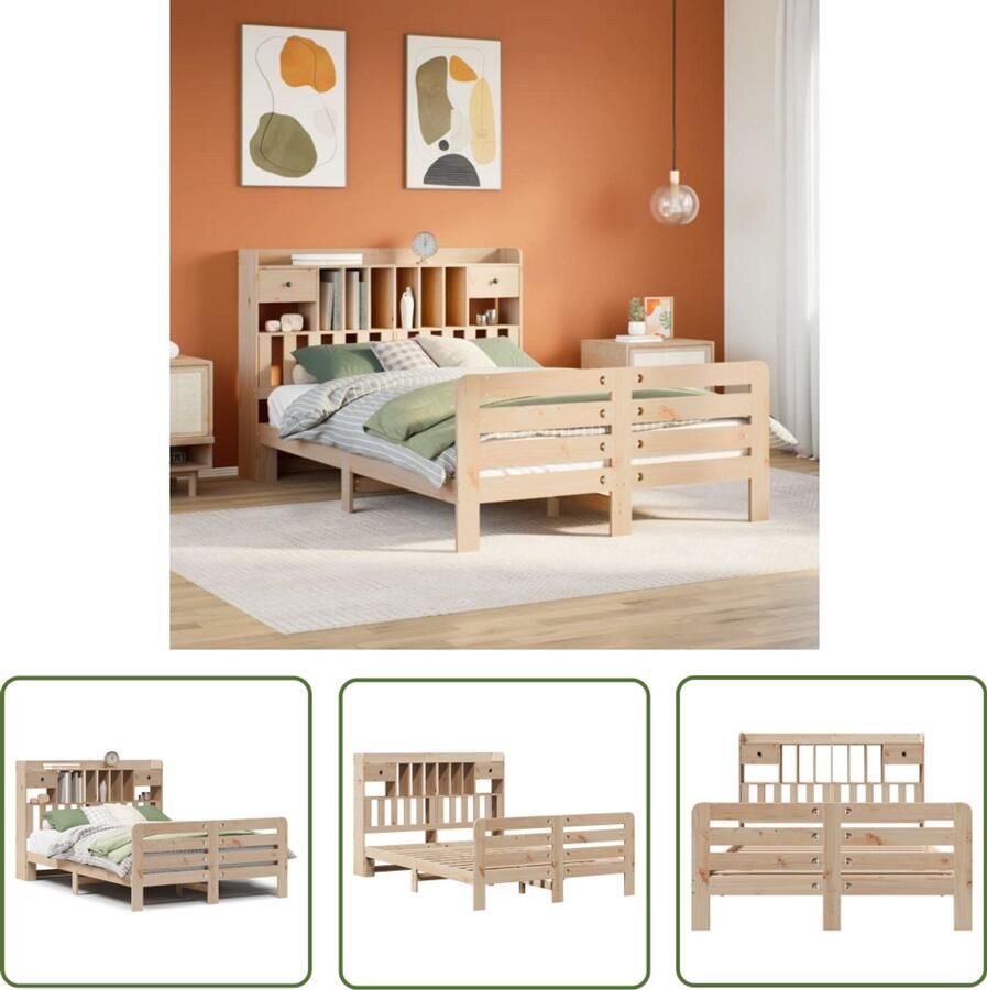 VidaXL Bedden Slaapkamers Bed met boekenkast zonder matras massief grenenhout 160x200 cm Boekenkasten Massief Hout Grenenhout