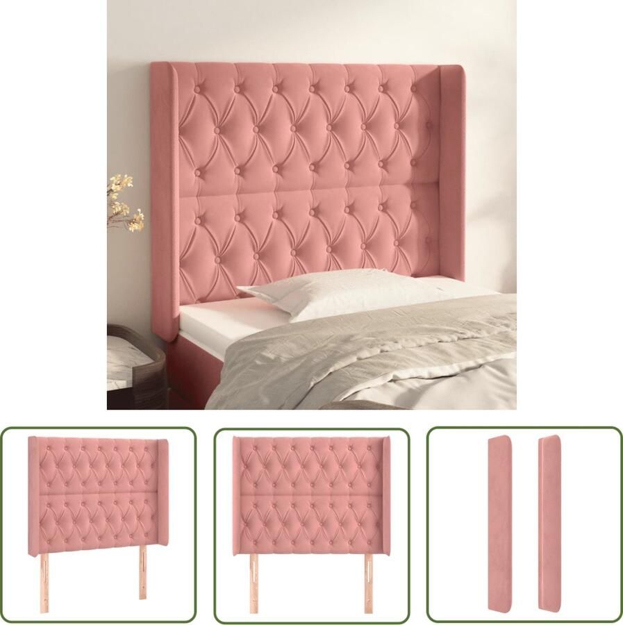 The Living Store Hoofdbord met randen 93x16x118 128 cm fluweel roze Hoofd Bord Beddengoed Slaapkamers Klassiek Meubilair Rozerood