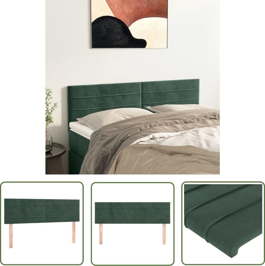 The Living Store Hoofdbord Fluwelen Hoofdeind 144 x 5 x 78 88 cm Donkergroen Hoofd Bord Beddengoed Hoofdkussen Velvet Donkere Kleuren