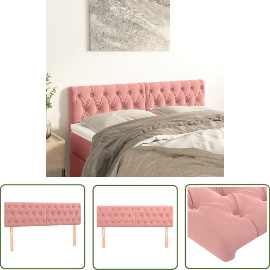 The Living Store Hoofdborden 2 st 72x7x78 88 cm fluweel roze Hoofd Bord Beddengoed Fluweel Roze Klassiek