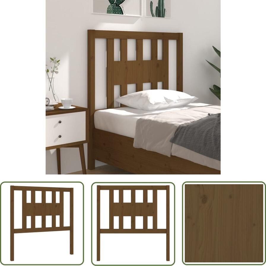 The Living Store Hoofdbord 106x4x100 cm massief grenenhout honingbruin Hoofdboard Beddengoed Slaapkamers Rustiek Meubilair Grenenhout Meubel