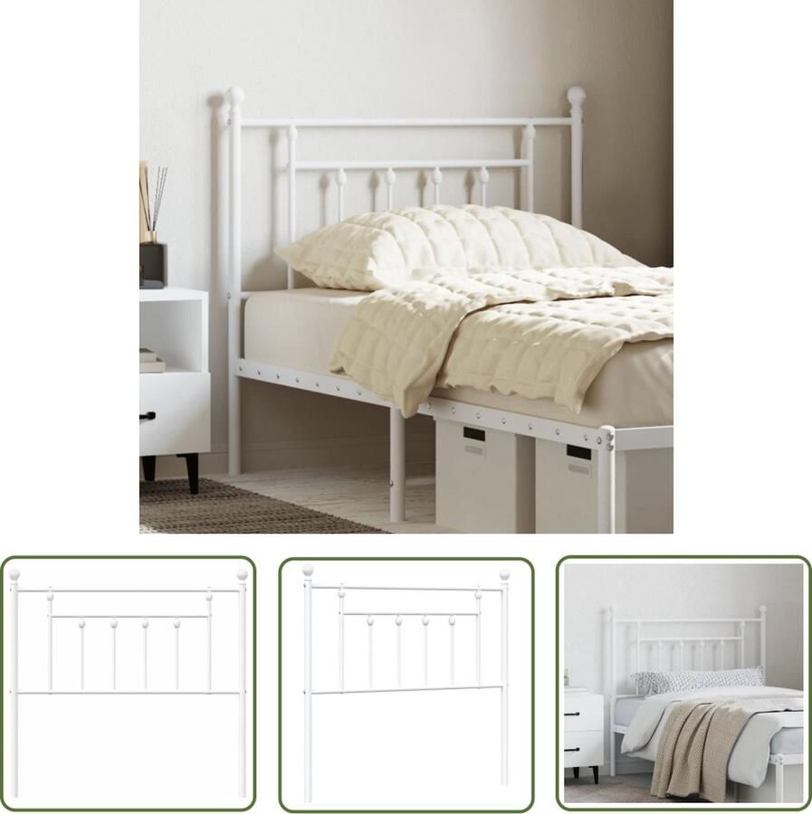 The Living Store Hoofdbord Klassiek Metalen Constructie Stevige Poten Comfortabele Ondersteuning Kleur- wit Afmetingen- 95 x 3 x 97 cm Hoofdbord Bedding Hoofddekking Slaapcomfort Klassiek Design