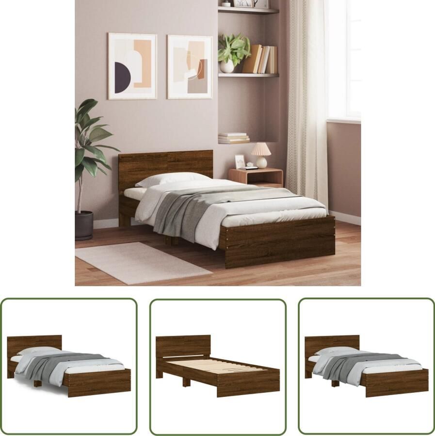 VidaXL Bedframe 100x200 Bruin Houten Bed Bedframe met hoofdbord zonder matras bruin eiken 100x200 cm Tweepersoons Bed Enkel Bed Comfortabel Bed