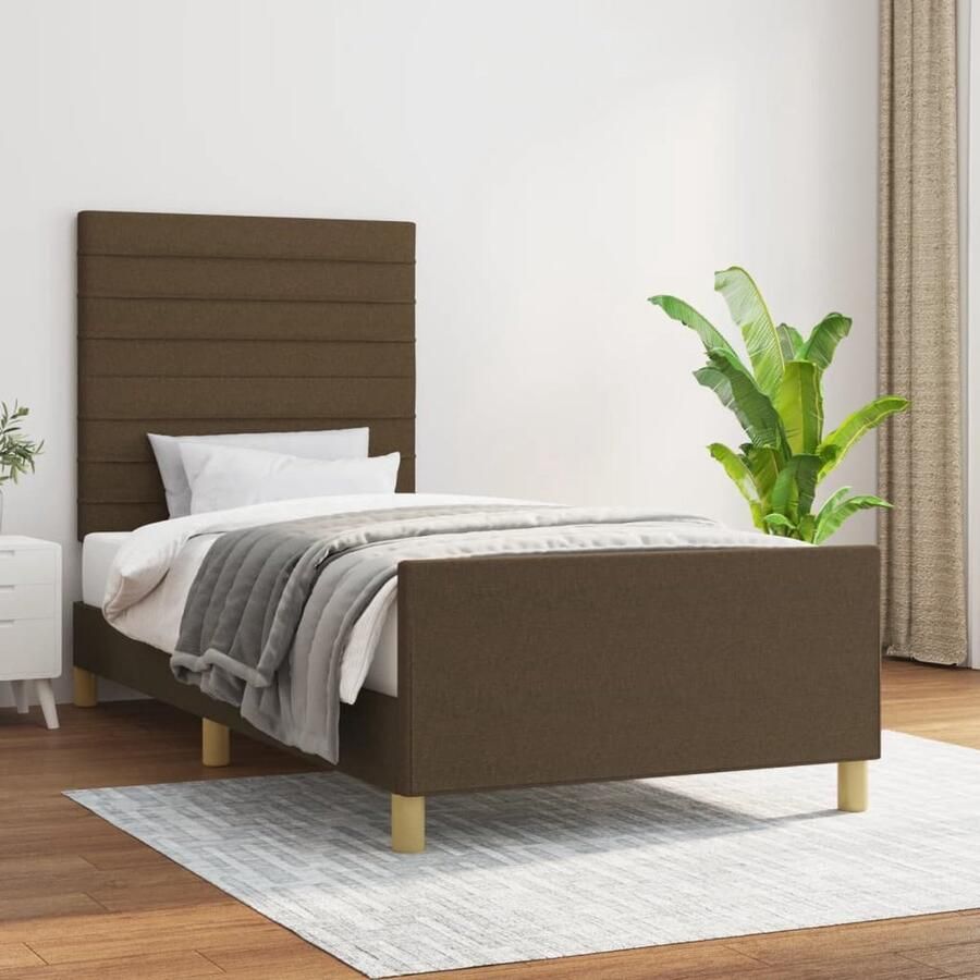 VidaXL Bedframe 100x200 cm Donkerbruin Zonder matras Bed Frame Tweepersoons Bed Houten Bed Donkere Meubels Stoffen Bed Boxspring Bed Hoofdbord Adjustable Headboard Bedroom Furniture Living Room Furniture - Foto 2