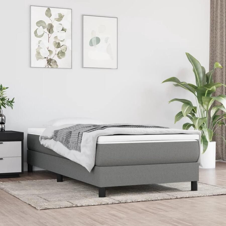 VidaXL Bedframe 90x190 cm Stof Donkergrijs Boxspring Frame Bedframe Donkere Kleuren Stoffen Bedframe Tweepersoons Bed Één Persoons Bed Compact Bed Modern Bed Minimalistisch Bed Grijs Bed Budgetvriendelijk Bed Goedkope Bed - Foto 3