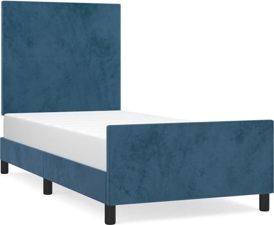 VidaXL Bedframe 100x200 cm Fluweel Donkerblauw Bed Frame Donkere Kleuren Tweepersoonsbed Velvet Bed Verstelbaar Hoofdbord Multipex Lattenbodem - Foto 2