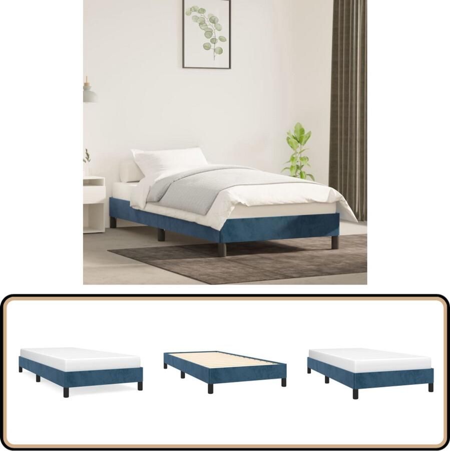 VidaXL Bedframe 100x200 cm Fluweel Donkerblauw Donkerblauwe Bed Frame Tweepersoons Bed Velvet Bed Luxe Bed Houten Bed Frame Multiplex Bed Frame