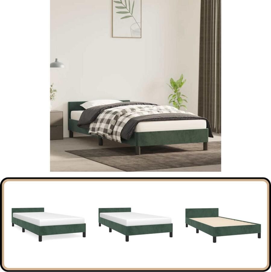 VidaXL Bedframe 100x200 cm Fluweel Donkergroen Bed Frame Tweepersoons Bed Velvet Bed Donkere Kleuren Slaapcomfort