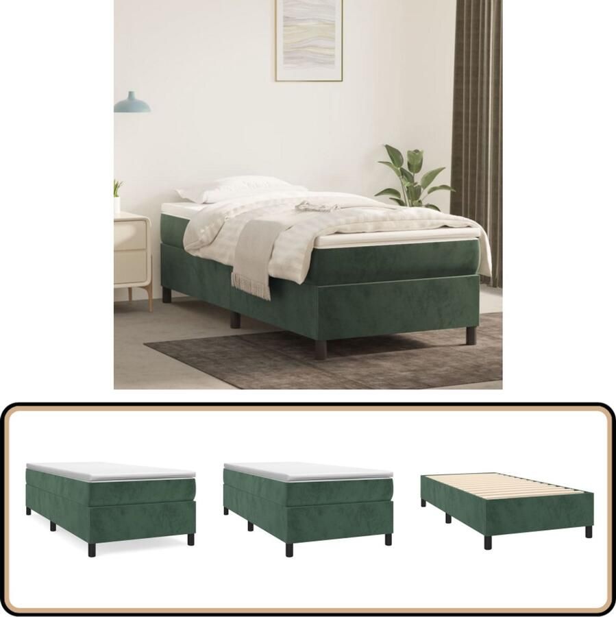 VidaXL Bedframe 100x200 cm Fluweel Donkergroen Boxspring Frame Tweepersoons Bed Donkere Kleuren Velvet Bed Houten Bed Frame Luxe Bed