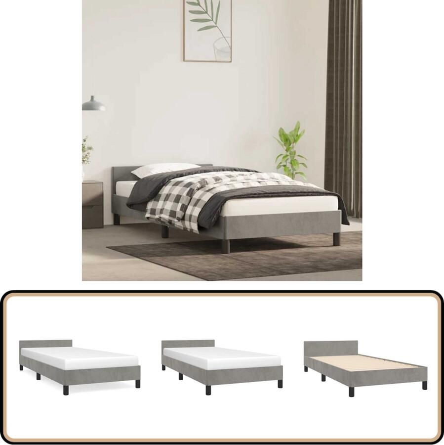 VidaXL -Bedframe-met-hoofdeinde-fluweel-lichtgrijs-100x200-cm - Foto 2