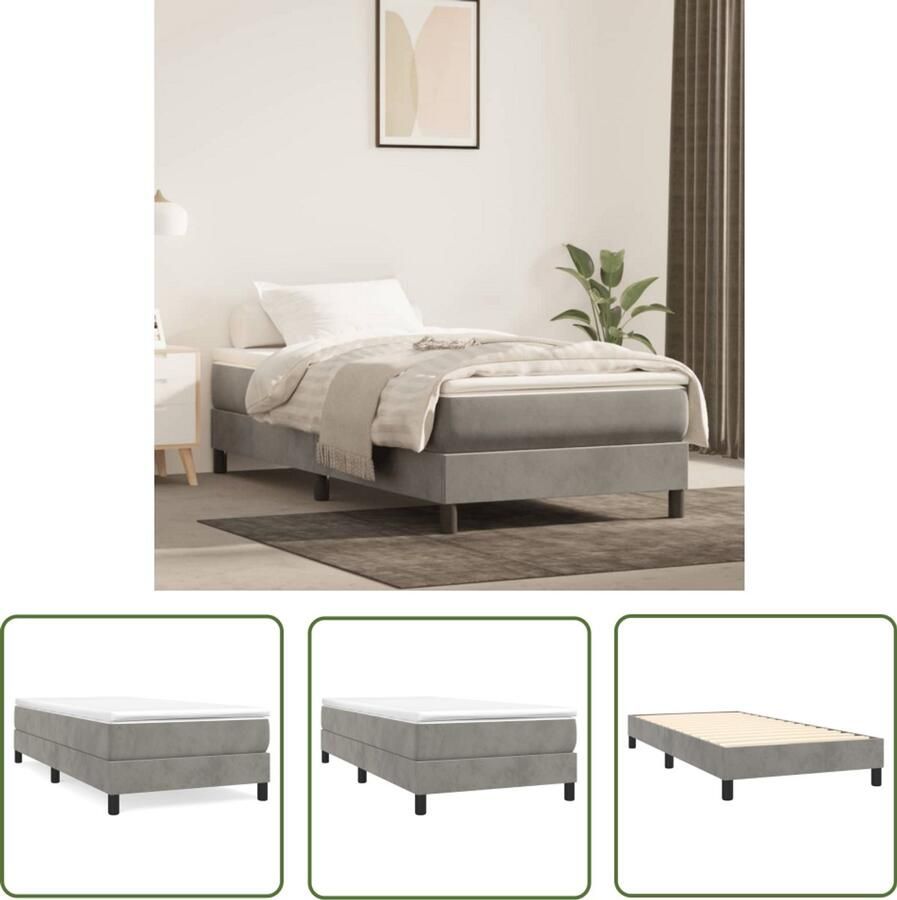 VidaXL Bedframe 100x200 cm Fluweel Lichtgrijs Boxspring Frame Tweepersoons Bed Fluweel Bed Grijs Bed Frame Hoofdbord - Foto 2