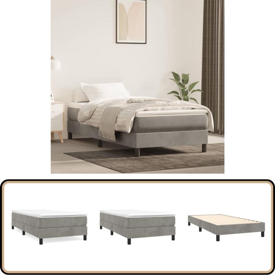 VidaXL Bedframe 100x200 cm Fluweel Lichtgrijs Boxspring Frame Tweepersoons Bed Fluweel Bed Grijs Bed Frame Hoofdbord