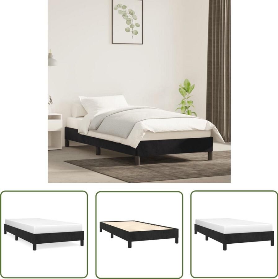 VidaXL Bedframe 100x200 cm Fluweel Zwart Slaapcomfort Tweepersoonsbed Boxspring Frame Velvet Bed Zwarte Bedbank Luxe Bedframe Multiplex Lattenbodem